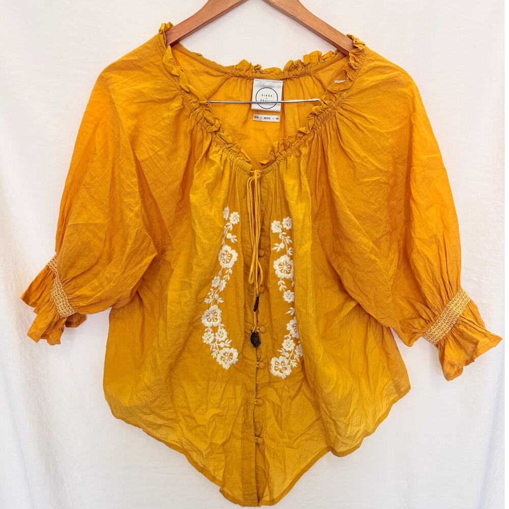 Kinga Csilla Floral Embroidered Blouse Top US 8 Fall Bohoemian Texas Autumn‎